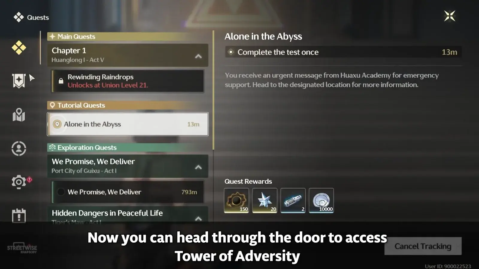 Alone in the Abyss quest step: Complete the test once